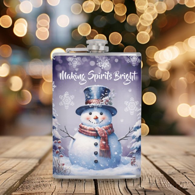 Winter Forest Snowman Christmas | Purple Flask (Purple Winter Forest Snowman Christmas Flask)