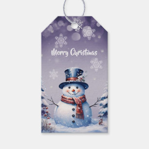 Winter Forest Snowman Christmas Purple Gift Tags