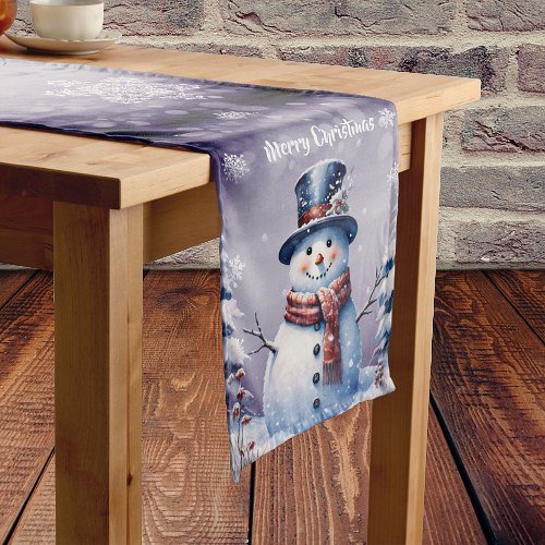 Winter Forest Snowman Christmas  Purple Medium Table Runner