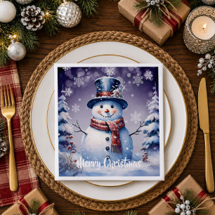Winter Forest Snowman Christmas Purple Napkins