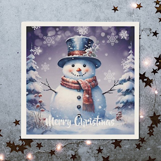 Winter Forest Snowman Christmas | Purple Napkins (Purple Winter Forest Snowman Christmas Napkins)