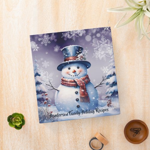 Winter Forest Snowman Christmas  Purple Recipe 3 Ring Binder