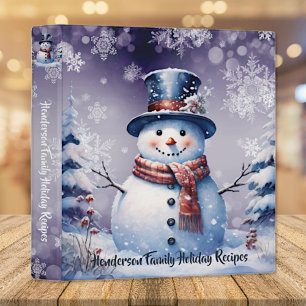Winter Forest Snowman Christmas Purple Recipe 3 Ring Binder
