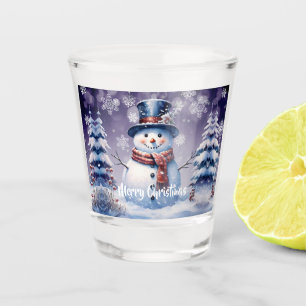 Winter Forest Snowman Christmas Purple Shot Glass