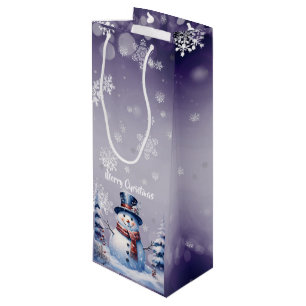 Winter Forest Snowman Christmas   Purple Wine Gift Bag