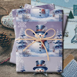 Winter Forest Snowman Christmas | Purple Wrapping Paper Sheets<br><div class="desc">Bring seasonal cheer to your presents with these Purple Winter Forest Snowman Christmas Wrapping Paper Sheets. Featuring a smiling snowman in a classic top hat and scarf, the design is set in a serene winter forest with snow-covered pines and gently falling snowflakes. The joyful greeting Merry Christmas is displayed in...</div>