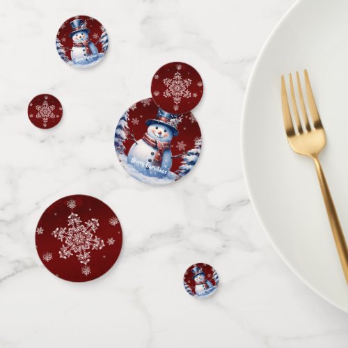 Winter Forest Snowman Christmas  Red Confetti