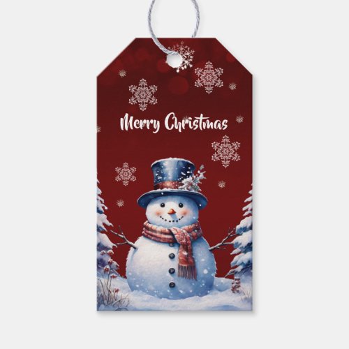 Winter Forest Snowman Christmas  Red Gift Tags