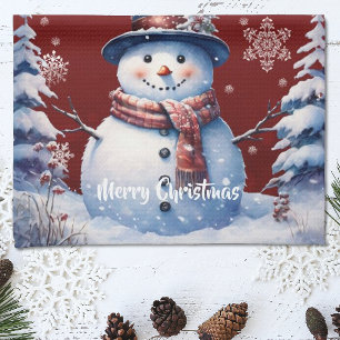 Winter Forest Snowman Christmas Red Kitchen Towel