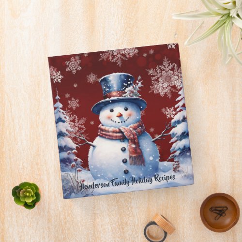 Winter Forest Snowman Christmas  Red Recipe 3 Ring Binder