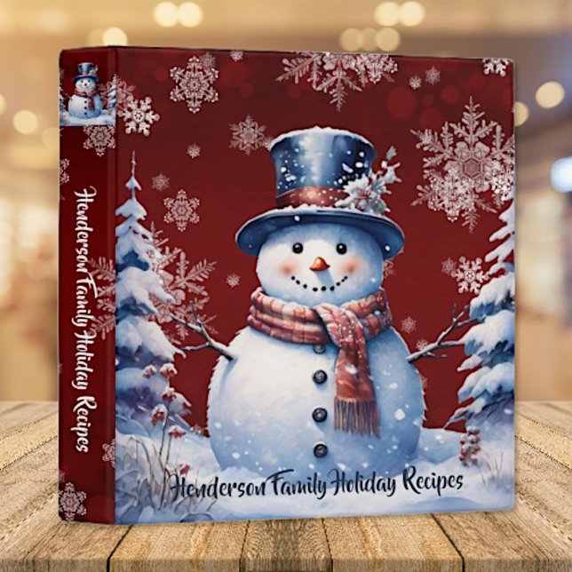 Winter Forest Snowman Christmas | Red Recipe 3 Ring Binder (Red Winter Forest Snowman Christmas Recipe Binder)