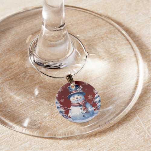 Winter Forest Snowman Christmas  Red Wine Charm