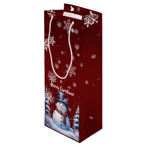 Winter Forest Snowman Christmas  Red Wine Gift Bag