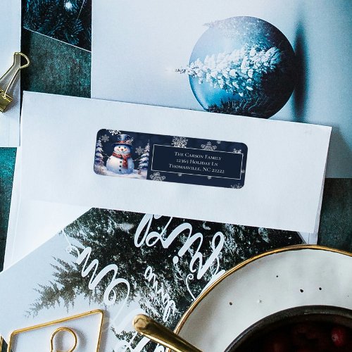 Winter Forest Snowman Christmas Return Address Label