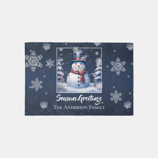 Winter Forest Snowman Christmas Rug (Front)