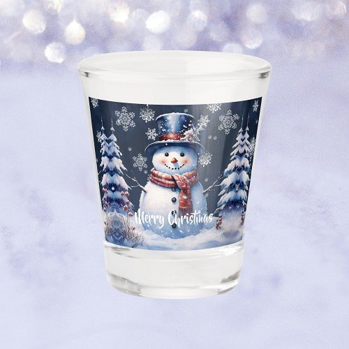 Winter Forest Snowman Christmas Shot Glass