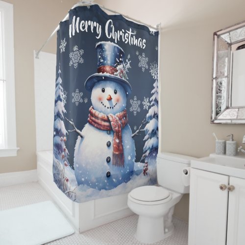 Winter Forest Snowman Christmas Shower Curtain