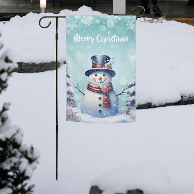 Winter Forest Snowman Christmas | Teal Garden Flag (Teal Winter Forest Snowman Christmas Garden Flag)