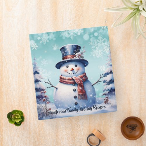 Winter Forest Snowman Christmas  Teal Recipe 3 Ring Binder