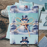 Winter Forest Snowman Christmas | Teal Wrapping Paper Sheets<br><div class="desc">Bring seasonal cheer to your presents with these Teal Winter Forest Snowman Christmas Wrapping Paper Sheets. Featuring a smiling snowman in a classic top hat and scarf, the design is set in a serene winter forest with snow-covered pines and gently falling snowflakes. The joyful greeting Merry Christmas is displayed in...</div>