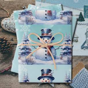 Winter Forest Snowman Christmas Teal Wrapping Paper Sheets