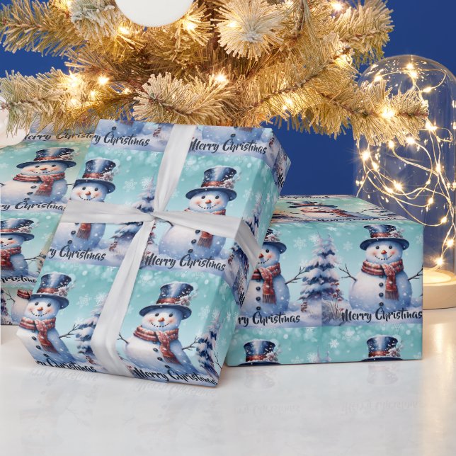 Winter Forest Snowman Christmas | Teal Wrapping Wrapping Paper (Holidays)