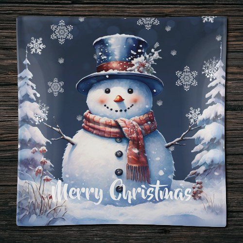 Winter Forest Snowman Christmas Trinket Tray