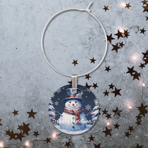 Winter Forest Snowman Christmas Wine Charm