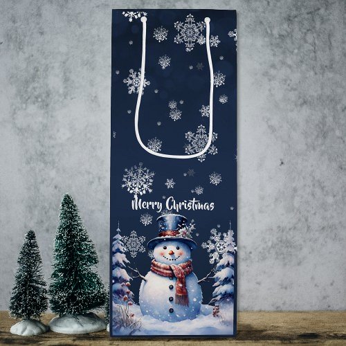 Winter Forest Snowman Christmas Wine Gift Bag