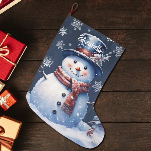 Winter Forest Snowman Large Christmas Stocking