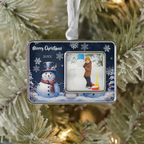 Winter Forest Snowman Photo Christmas Ornament