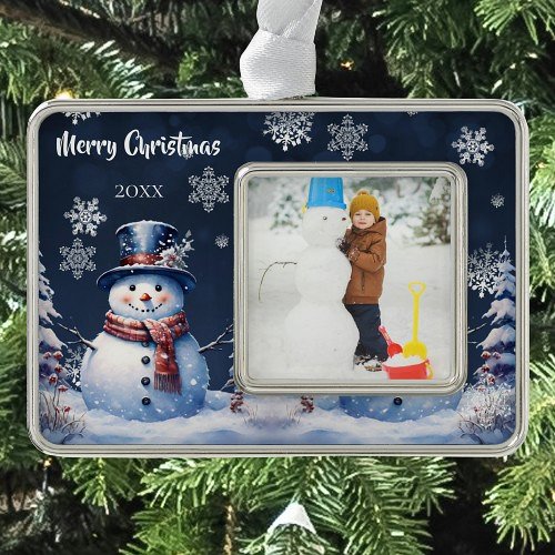 Winter Forest Snowman Photo Christmas Ornament