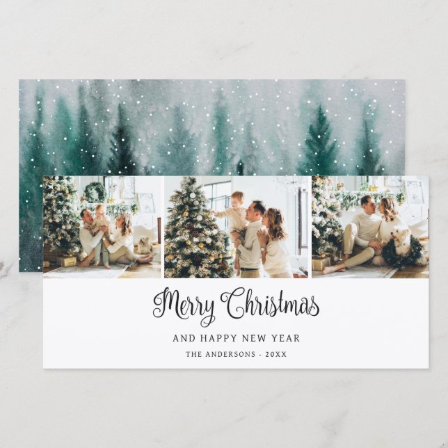 Winter Forest Snowy Merry Christmas Photo Holiday Card (Front/Back)