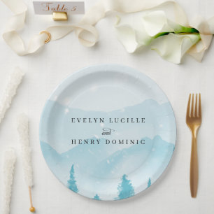 Winter Forest Snowy Mountain Wedding Paper Plates