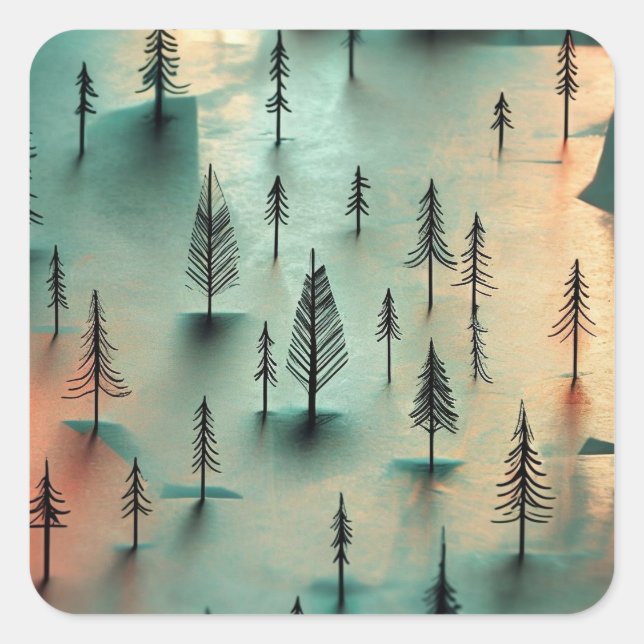 Winter forest square sticker (Front)