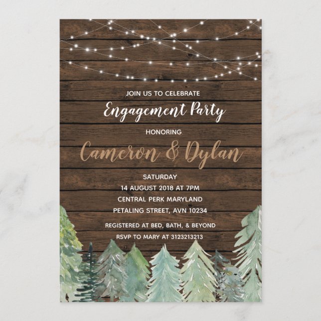 Winter Forest String Light engagement invitation (Front)