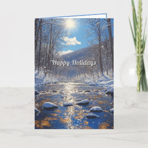 Winter Forest Sun Country River Christmas  Card