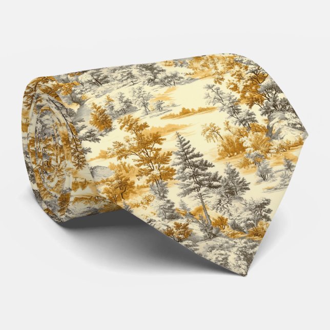 Winter Forest Toile de Jouy Pattern (11) Neck Tie (Rolled)