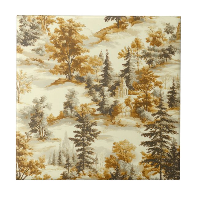 Winter Forest Toile de Jouy Pattern (13) Ceramic Tile (Front)
