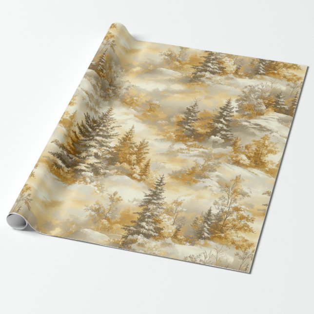 Winter Forest Toile de Jouy Pattern (1) Wrapping Paper (Unrolled)