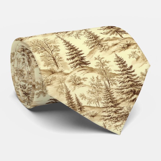 Winter Forest Toile de Jouy Pattern (2) Neck Tie (Rolled)
