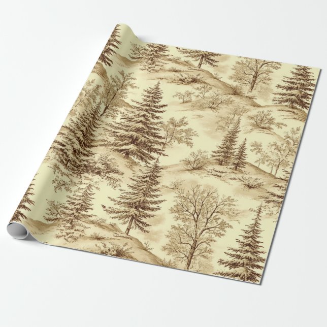 Winter Forest Toile de Jouy Pattern (2) Wrapping Paper (Unrolled)