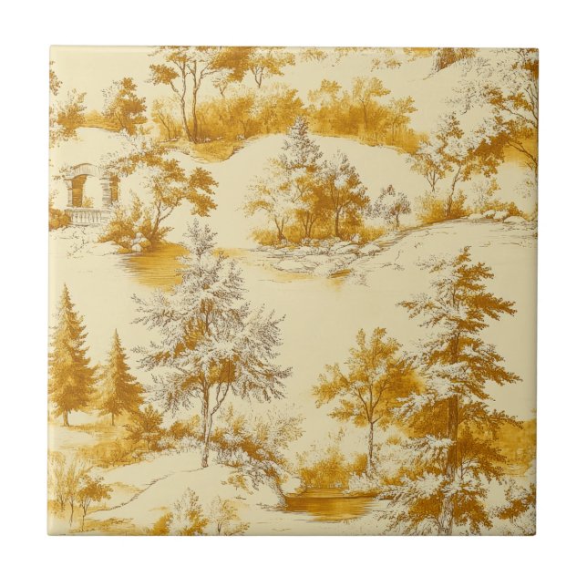 Winter Forest Toile de Jouy Pattern (3) Ceramic Tile (Front)