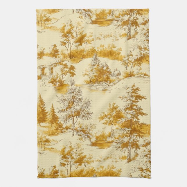 Winter Forest Toile de Jouy Pattern (3) Kitchen Towel (Vertical)