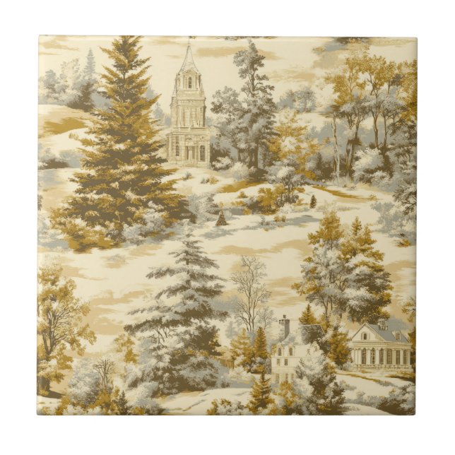 Winter Forest Toile de Jouy Pattern (4) Ceramic Tile (Front)