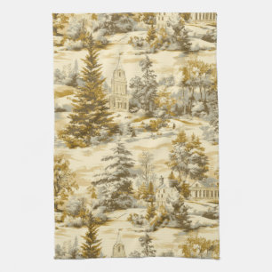 Winter Forest Toile de Jouy Pattern (4) Kitchen Towel