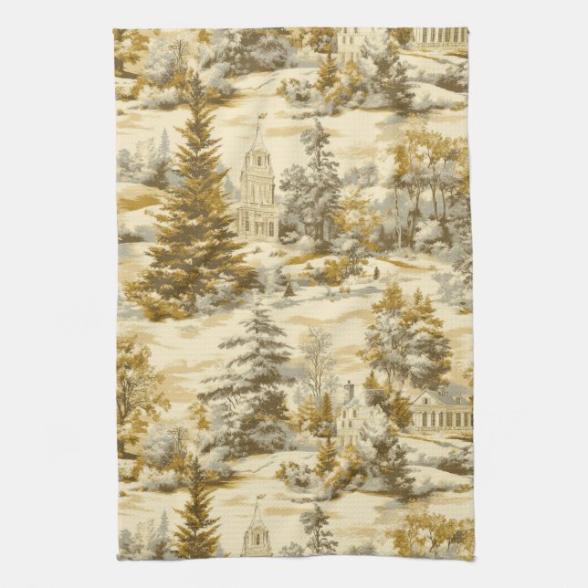 Winter Forest Toile de Jouy Pattern (4) Kitchen Towel (Vertical)