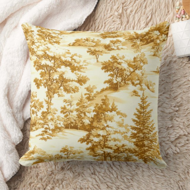 Winter Forest Toile de Jouy Pattern (5) Throw Pillow (Blanket)