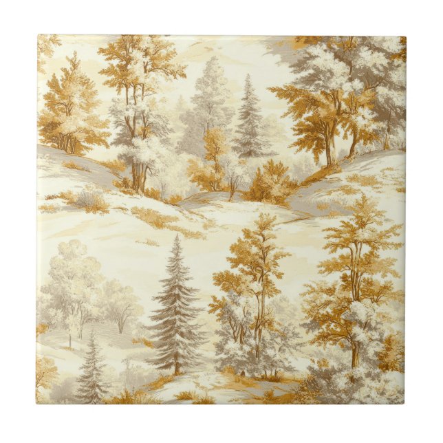 Winter Forest Toile de Jouy Pattern (6) Ceramic Tile (Front)