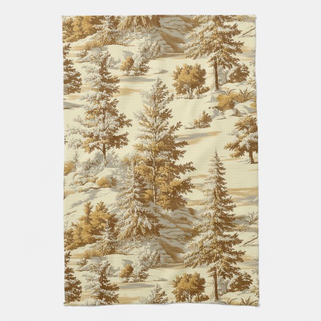 Winter Forest Toile de Jouy Pattern (7) Kitchen Towel (Vertical)